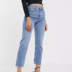 Topshop Straight Leg Jeans in mid blue